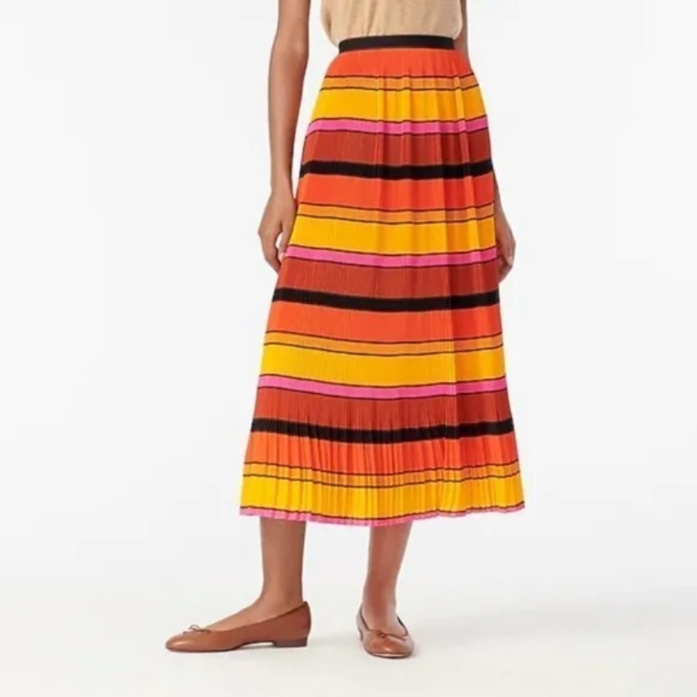 J. Crew orange striped pleated midi skirt 4 NWT